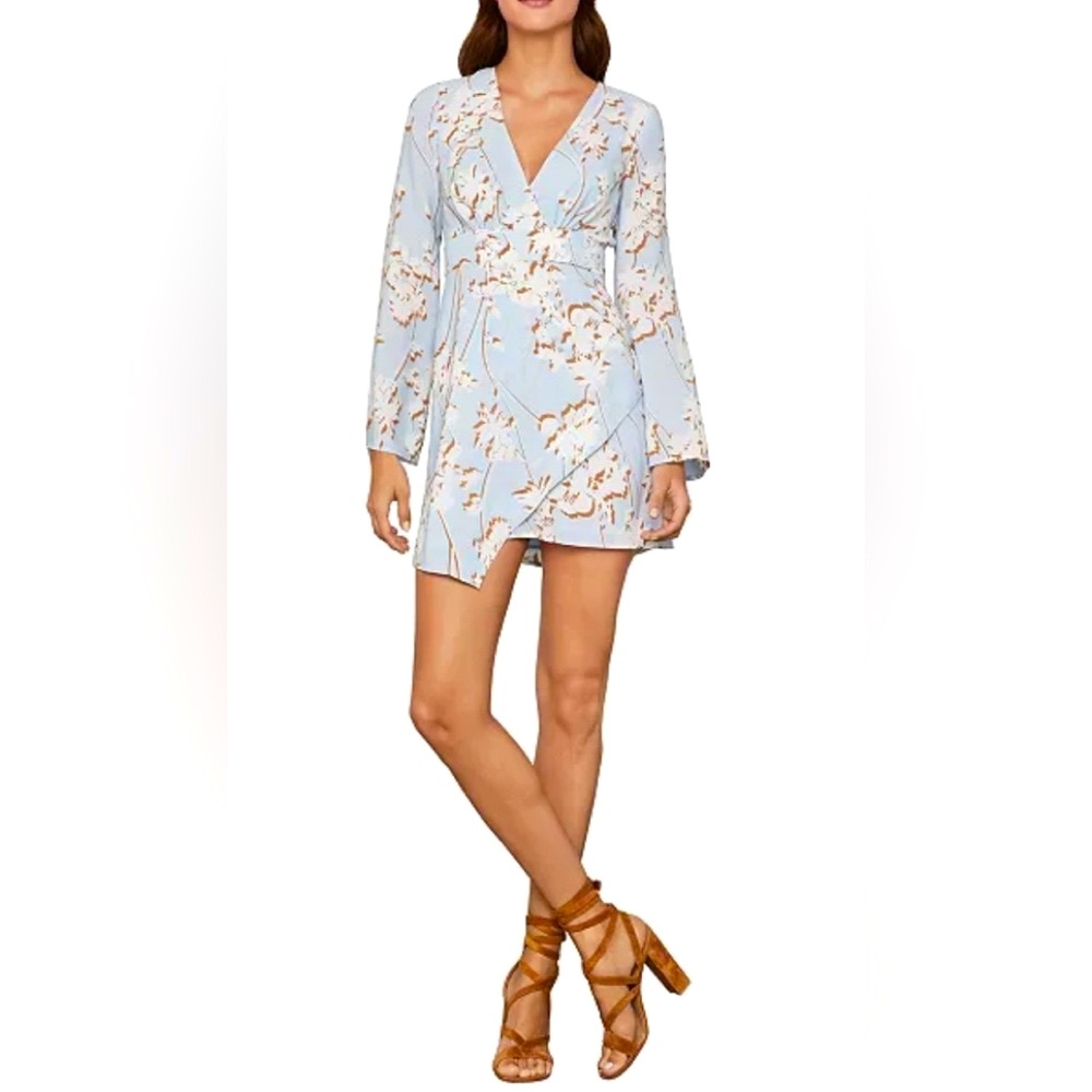 NWT. BCBGMAXAZRIA Floral-Print Faux-Wrap Mini Dress - Sz Small